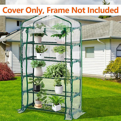 DECOHS Extra Wide 5 Tier Greenhouse Replacement Cover- 75 x 40 x 19 Inch Clear PVC Plant Gardening Greenhouse Cover with Roll-Up Zipper Door for Gardening Plants Flowers (Frame Not Include)