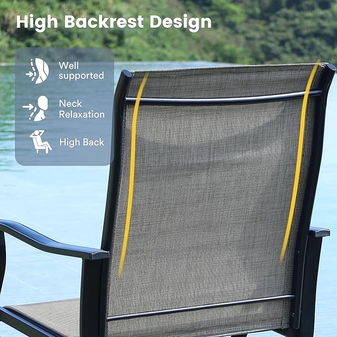 VICLLAX 5 Pieces Patio Dining Set for 4, Outdoor Furniture Set Includes 37.8" Square Outdoor Table and 4 Patio Swivel Chairs for Lawn Garden, Walnut Tabletop and Mixed Brown Fabric