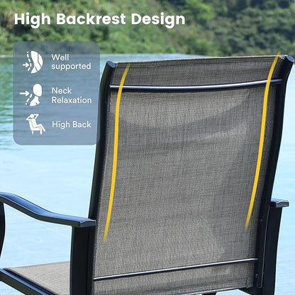 VICLLAX 9 Pieces Patio Dining Set for 8 Includes 60" Outdoor Round Table and 8 Patio Swivel Chairs for Lawn Garden, Walnut Tabletop and Mixed Brown Fabric