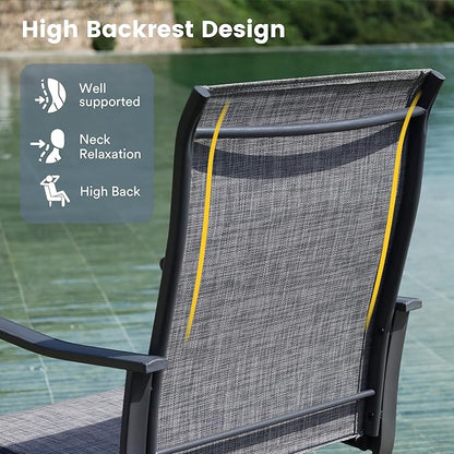 VICLLAX Patio Dining Set for 6, 7 Pieces Outdoor Furniture Includes 47.2" Round Patio Table with Umbrella Hole and 6 Outdoor Swivel Chairs for Lawn Garden, Black Tabletop and Dark Grey Fabric