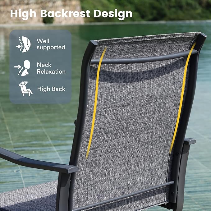 VICLLAX Patio Dining Set for 4, 5 Pieces Outdoor Furniture Includes 40.6" Round Patio Table with Umbrella Hole and 4 Outdoor Swivel Chairs for Lawn Garden, Black Table and Dark Grey Chairs