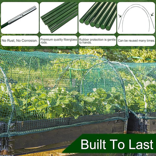 PHYEX Garden Hoops Greenhouse Hoops for Row Covers & Raised Beds, Rust-Free Fiberglass Frame, DIY Adjustable Garden Tunnel with Clips for Plant Covers, Netting, & Frost Protection, 60pcs