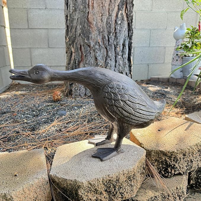 Vintage Cast Iron Goose Statue (18" Tall) - Handcrafted Feather Details, Realistic Garden Lawn Decor, Heavy Duty Outdoor Sculpture HC3267