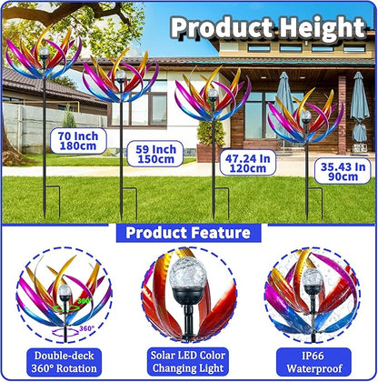 Wind Spinners Outdoor for Yard and Garden - Wind Sculptures & Spinners - 70 Inch Wind Spinner with Solar Powered Multi-Color Glass Ball Light for Yard Garden Backyard Lawn Decorations