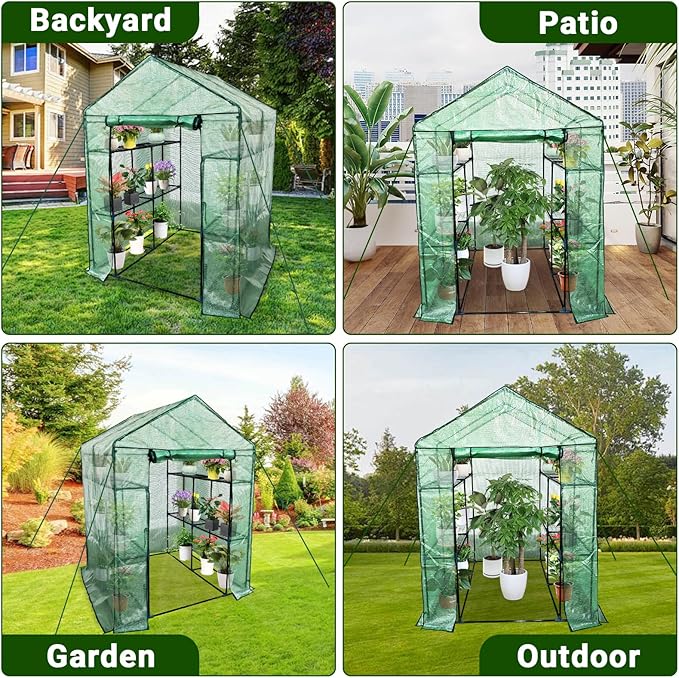 Greenhouse for Outdoors,Walk in 3-Tier 6 Shelves Green House w/ Roll-Up Zippered Door Anchors and Ropes,Waterproof & UV Protected Plant Garden Hot House for Garden Patio Backyard,57 x 57 x 76''