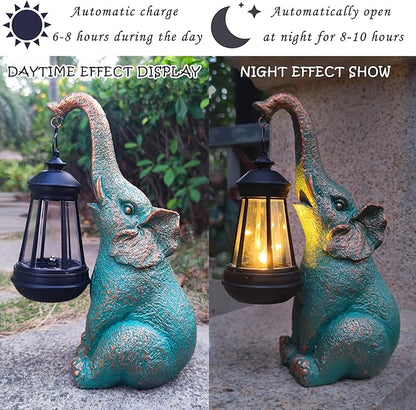 JOYBEE Garden Statues Elephant with Solar Lantern Outdoor Decor-Elephant Solar Figurines Lights Decorations for Patio Yard Lawn Ornaments-Gifts for Birthday Easter Housewarming