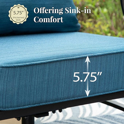 Patio Furniture Set 6 pcs, Outdoor Patio Furniture, 1 X 3-Seat Sofa, 2 X Single Chairs, 2 X Swivel Chairs, 1 X Coffee Table and 5.75" Extra Thick Cushion, Patio Conversation Set,Gemstone Blue