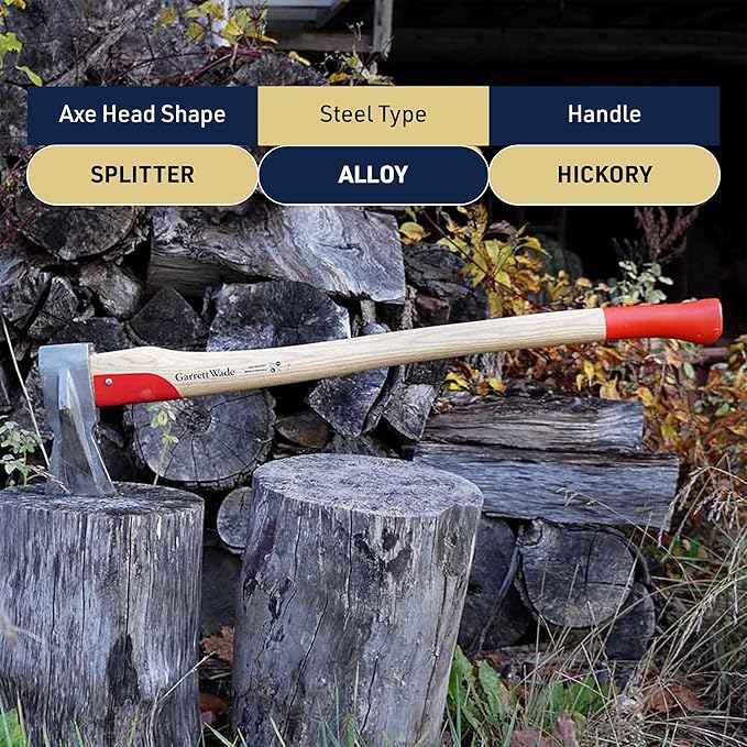 Kings County Tools Professional Splitting Maul | 31" Red Steel Hickory Handle | Prevents Jams in Tight Grains | Made in Germany