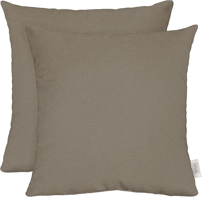RSH DECOR: Sunbrella Square Throw Pillows Set of 2 | 24" x 24" | Water and Fade-Resistant Performance Fabric | Outdoor Pillow Covers with Down-Alternative Inserts | Made in USA (Cast Shale Brown)