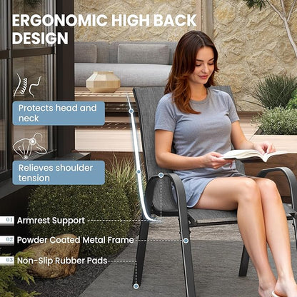 Patio Table and Chairs Set - 3 Piece Outdoor Stackable Dinging Chairs for All Weather,Breathable Garden Furniture for Deck Garden Backyard (Light Grey)