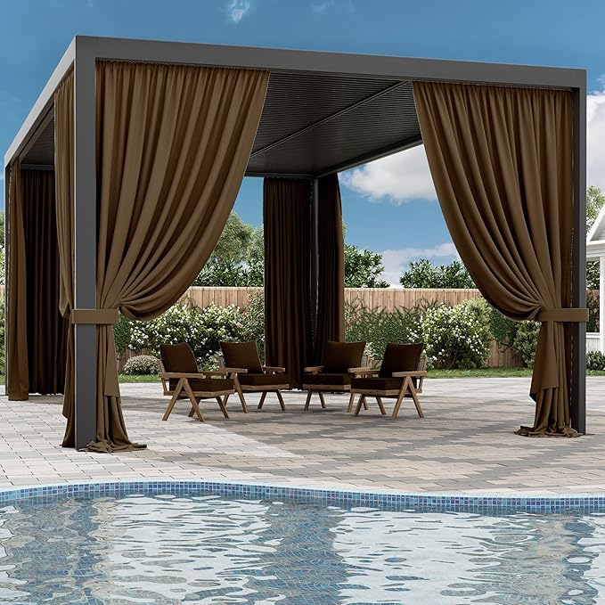Gazebo Universal Replacement Privacy Curtain,12'×20' Gazebo Outdoor Waterproof Curtains, 4-Panels Sidewall Curtains with Double Zipper for Patio Canopy, Garden and Backyard (Curtain Only)