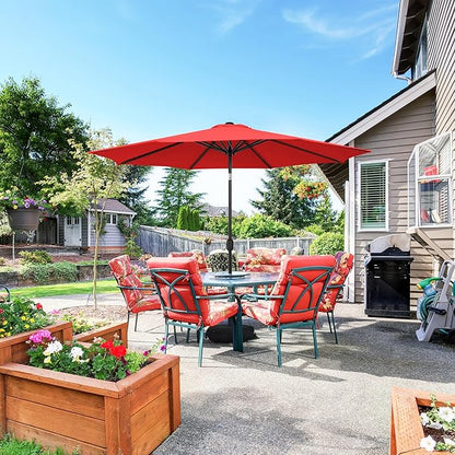 Sundale Outdoor 10 ft Patio Umbrella with Sand Bag Umbrella Base Included, Outdoor Umbrella with Tilt and Crank, Red