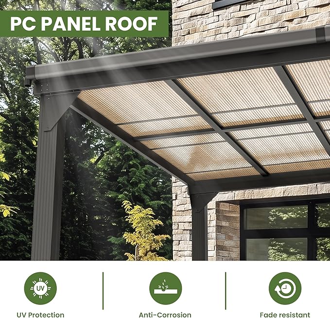 10 * 28FT Pergola,Outdoor Gazebo,Hardtop Lean to Gazebo,Wall Mounted Pergola,Pergolas Gazebos Clearance,Aluminum Frame Pergola,UV Resistant Patio Roof,Patio Awnings for Porch,Lawn,Backyard