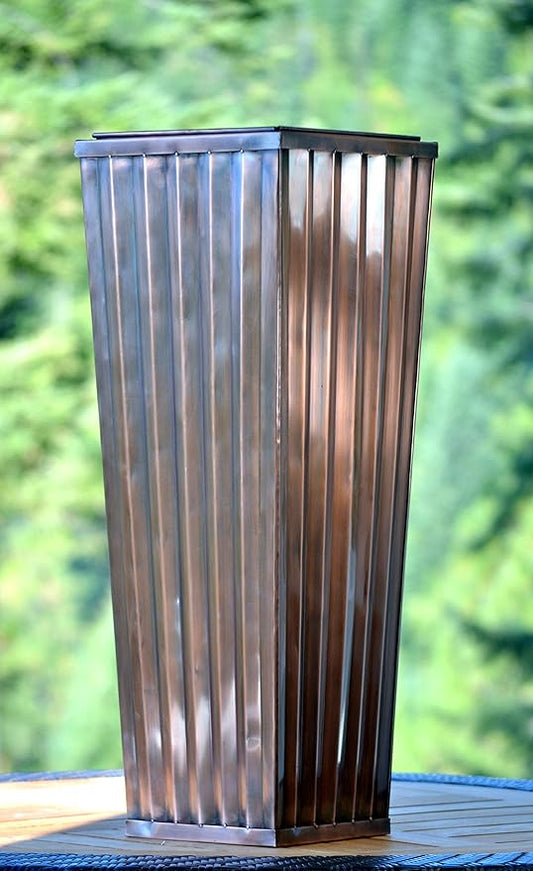 H Potter Copper Planter Tall Ribbed Outdoor Indoor Metal Planters for Patio Deck Garden 29 Inch Small Entrance Planter