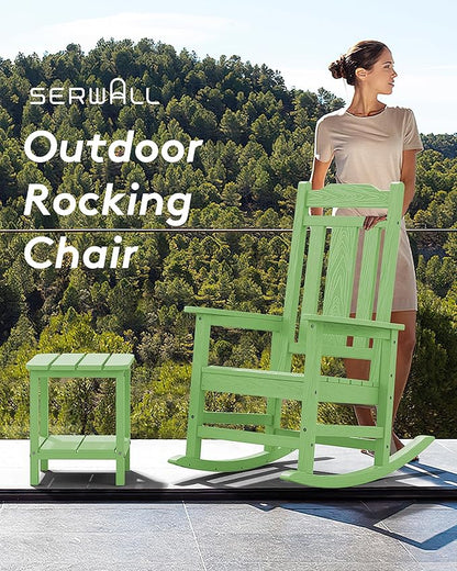 SERWALL Outdoor Rocking Chair Set of 2, Patio Rocking Chairs Set, HDPE Rocking Chair Outdoor for Adults, Heavy Duty Front Porch Rocker, Mint