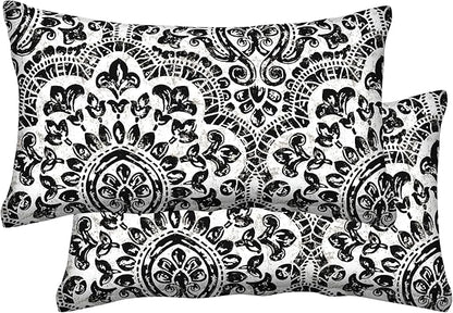 Honeycomb Outdoor Lumbar Toss Pillow Set, 20" W x 12" L, Sorrento Black and White Outdoor Pillows