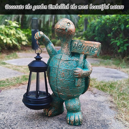 JOYBEE Garden Statues Turtle with Solar Lantern Outdoor Decor-Turtle Solar Figurines Lights Decorations for Patio Yard Lawn Ornaments-Gifts for Birthday Easter Housewarming