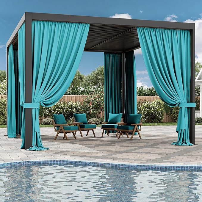 Gazebo Universal Replacement Privacy Curtain,12'×14' Gazebo Outdoor Waterproof Curtains, 4-Panels Sidewall Curtains with Double Zipper for Patio Canopy, Garden and Backyard (Curtain Only)