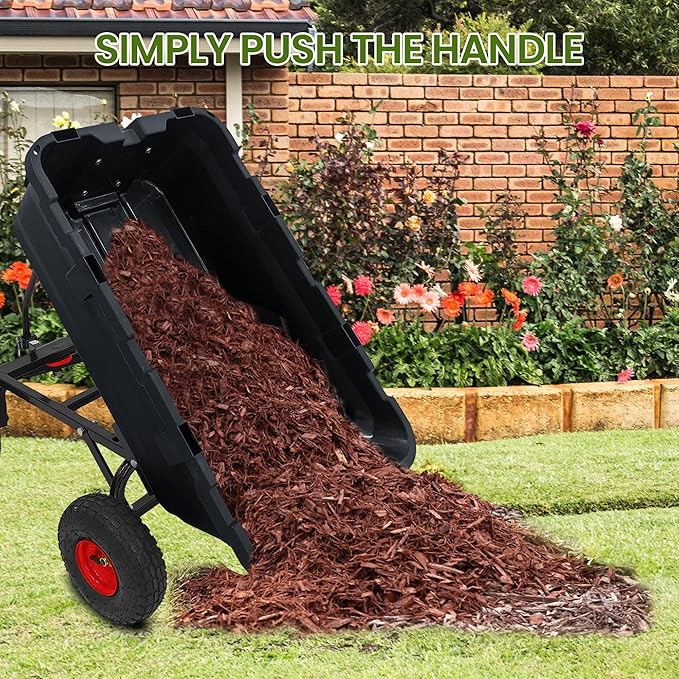 Garden Dump Cart,Heavy Duty 900lbs Poly Wheelbarrow with 10-Inch Tires,180° Rotating Handle,Steel Frame and Quick Release System for Garden,Lawn,Barn,Farm