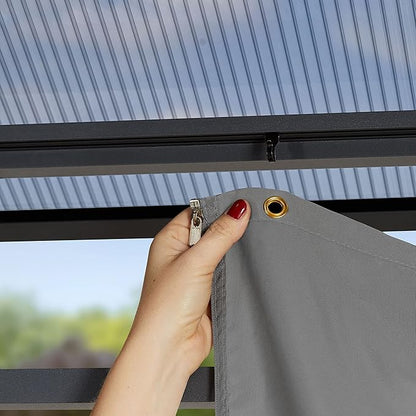 TOOLPORT Hardtop Gazebo 13x13 ft with Aluminum Frame and Approx. 8 mm Polycarbonate Roof - Side Panels in Gray