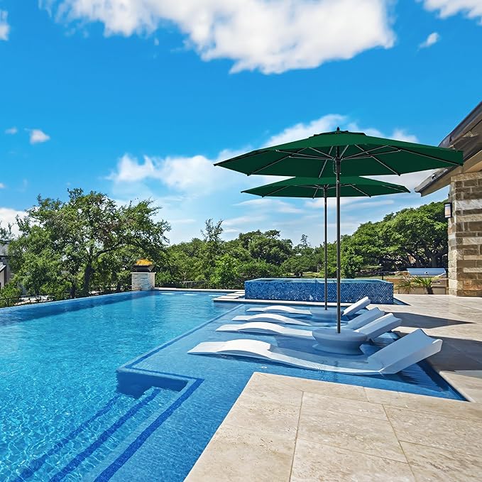 Midtown Umbrellas Push Pop Sunbrella Umbrella 8 Feet Outdoor Umbrella in Forrest Green Acrylic Fabric - Patio, Backyard, Garden, Picnic Table & Pool - Black Pole