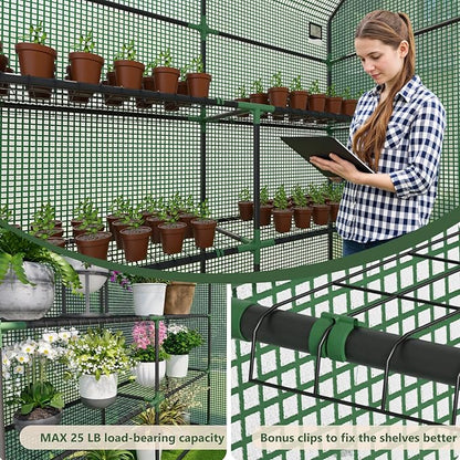 Greenhouse for Outdoors, Small Greenhouse, Walk-in Greenhouses with 3 Tiers 8 Shelves, PE Cover, Heavy Duty Plant Greenhouses for Garden and Backyard