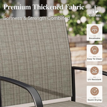 HERA'S HOUSE Patio Dining Chairs Set of 8, 36" Textilene Fabric Outdoor Chair with Wrought Iron Metal Frame Support 350lbs for Lawn Garden Backyard Kitchen, Brown