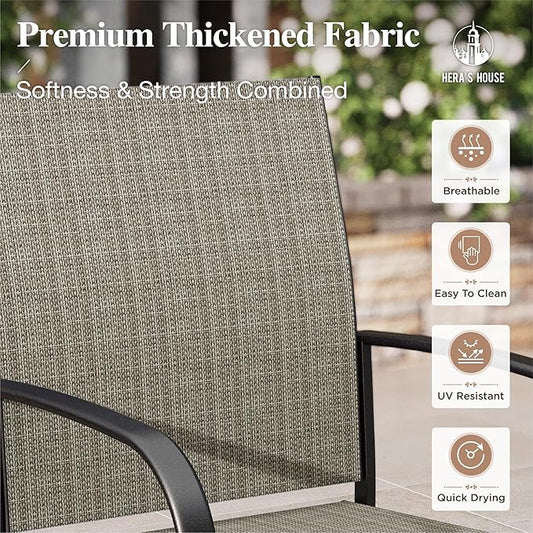 HERA'S HOUSE Patio Dining Chairs Set of 4, 36" Textilene Fabric Outdoor Chairs with Wrought Iron Metal Frame Support 350lbs for Garden Lawn Backyard Deck, Brown