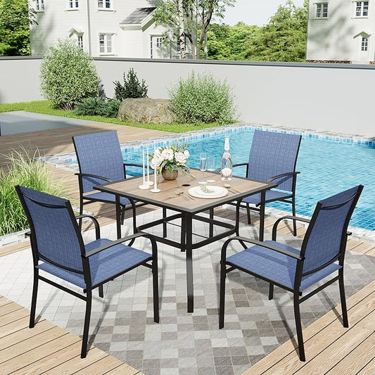 HERA'S HOUSE Outdoor Dining Chairs Set of 6, 36" Textilene Fabric Patio Chairs with Wrought Iron Metal Frame Support 350lbs for Lawn Garden Backyard Deck, Blue