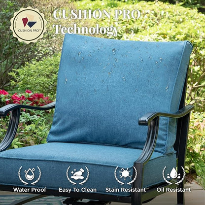 Patio Furniture Set 6 pcs, Outdoor Patio Furniture, 3-Seat Sofa, 2 Swivel Chairs, 2 Ottomans, Coffee Table and 5.75" Extra Thick Cushion, Conversation Set for Backyard Deck, Navy Blue