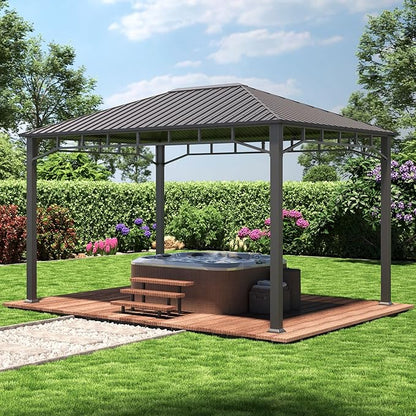 TOOLPORT Hardtop Gazebo 10x13 ft with Steel Roof - Approx. 3.54x3.54 in Aluminium Poles