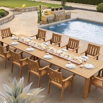 YEFU Outdoor Patio Dining Sets: All Weather 12 Piece Dining Table Set for 10 with Umbrella Hole & Aluminum Frame - Outdoor Furniture Patio 2 Table and 10 Chairs for Outside Backyard/Porch/Deck Teak
