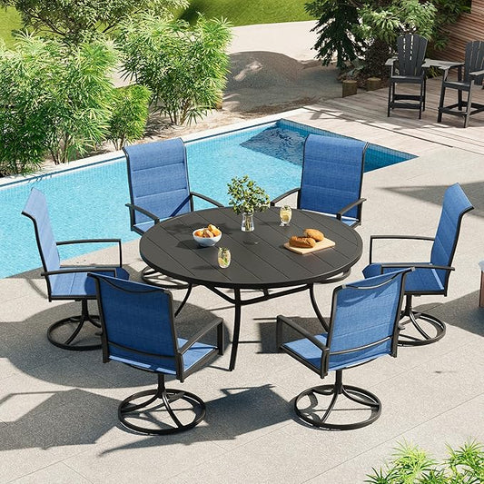 VICLLAX 50" Outdoor Round Patio Dining Table for 4-6, All Weather Metal Dining Table with Umbrella Hole for Deck Lawn Garden Backyard, Black