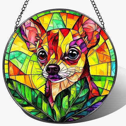 8″ Stained Glass Window Hanging Ornament, Vibrant Chihuahua Stained Glass Suncatcher Ornament, Sun-Catcher Window Decor | Gifts for Dog Lovers, Dog Lover Gift, Pet Lover Gift