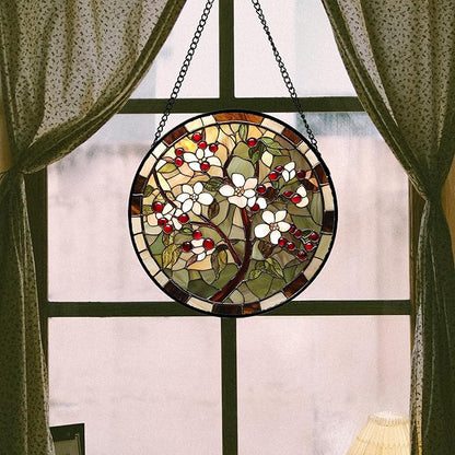 CRIS GIF Stained Glass Window Hanging - Hawthorn Tree Birth Flowers Suncatcher for Doors Garden Patio Sun Catchers Decor Christmas Mother's Day Birthday Gifts for Women Men Mom Nana Friend 6.3 in