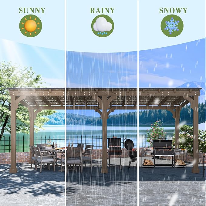 10 x 20 FT Wooden Grill Gazebo with Sloping Metal Roof, BBQ Gazebo with 5.5" Width Wood Posts & Rainwater Drainage for Barbecue, Garden, Backyard, Light Mocha Brown