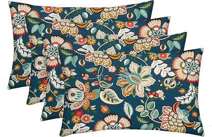 RSH DECOR: Lumbar Throw Pillows Set of 4 | 20” x 12" | All-Weather Spun Fabric | Water and Fade-Resistant | Outdoor Support Pillows for Patio Furniture | Telfair Peacock