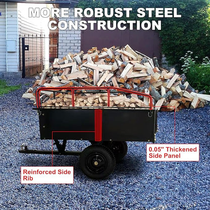Heavy Duty Steel Dump Cart, 900 Lbs Utility Garden Trailer, ATV Dump Trailer with Removable Sides, 15 Cubic Feet HD Agricultural Trailers for Tractor Lawn Mower Garden