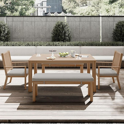 Outdoor Patio Bench, Metal Aluminum Outdoor Bench with Waterproof Cushions, Furniture Seating for Porch, Balcony, Deck, Backyard, Light Wood Color