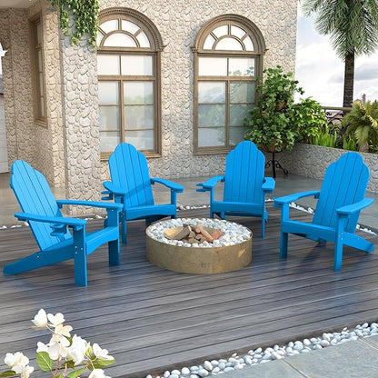 LUE BONA HDPS Adirondack Chairs, Fire Pit Outdoor Chair Weather Resistant with Cup Holder, Modern Plastic Chair Plastic for Patio, Deck, Proch, 350LBS, Blue
