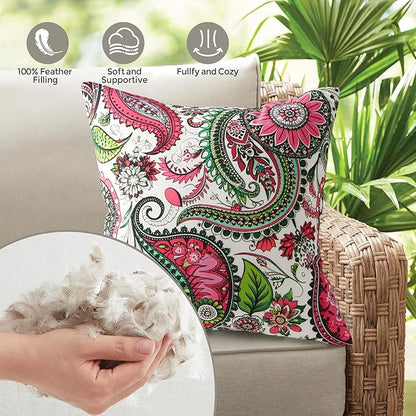 Outdoor Pillows Set of 2, 22''×22''Waterproof Throw Pillow for Patio Furniture, Feathers and Down Filled Outside Decorative Pillows Inserts for Garden, Porch Swing, Couch and Sofa