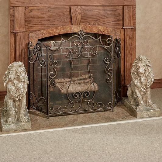 Lions at Guard Sculpture Set of 2 | Lion Statues | Outdoor Seasonal Lion Sculpture Set | Garden Backyard Yard Driveway | Weathered Sand | Realistic Lion Statues