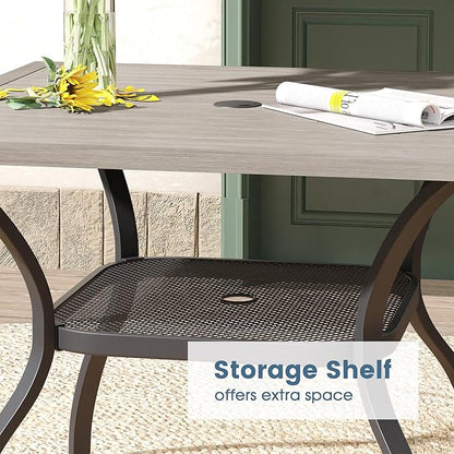 DIFY Outdoor Dining Table, Patio Square Metal Dining Table with 1.57" Umbrella Hole for 4 Person, Ideal for Poolside, Deck, Garden and Balcony, Grey Wood-Like