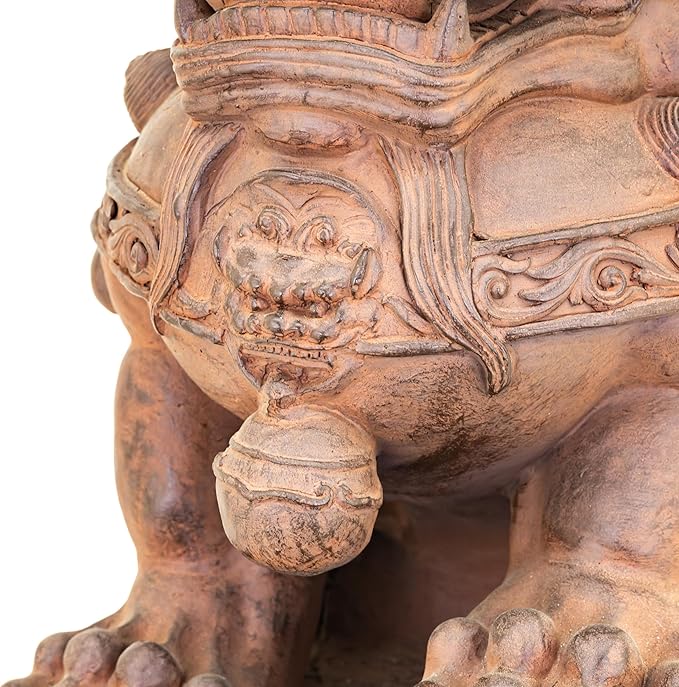 Zaer Ltd. Set of 2 Traditional Fu Dog Garden Statues, Chinese Guardian Lion Sculptures with Pedestals, Made with Magnesium-Cement (Antique Rust)