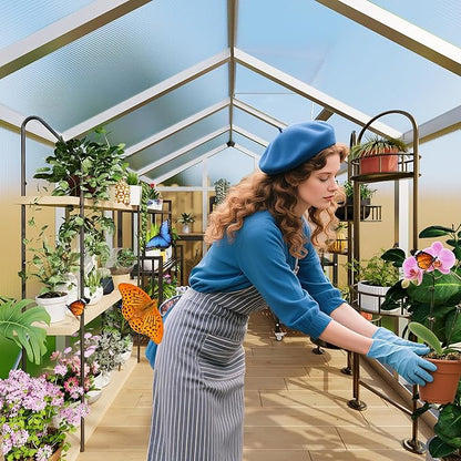 6x10 FT Greenhouse, Easy Assembly Aluminum Polycarbonate Greenhouses for Outdoors with Roof Vent and Ground Nails, Heavy Duty Aluminum Walk-in Greenhouse for Backyard, Sliding Lockable Door, Silver