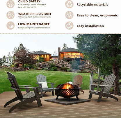 Psilvam Oversized Adirondack Chair, Fade-Resistant & Odor-Free Poly Lumber Fire Pit Chairs with Cup Holder, Weatherproof Lawn Chair, Easy 15 Min Install Patio Chair, 350 Lbs Support (2, Light Gray)