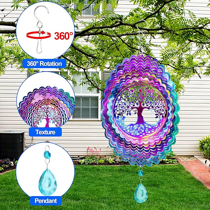 Wind Spinner, Hanging Wind Sculptures,Wind Spinners for Yard and Garden Decor,Yard Decorations Outdoor,Hanging Art Ornaments for Garden Yard Balcony Decor (Tree of Life)