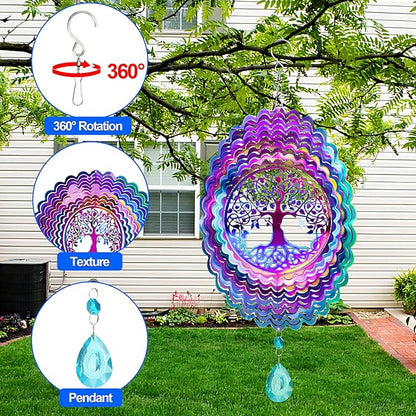 Wind Spinner, Hanging Wind Sculptures,Wind Spinners for Yard and Garden Decor,Yard Decorations Outdoor,Hanging Art Ornaments for Garden Yard Balcony Decor (Tree of Life)