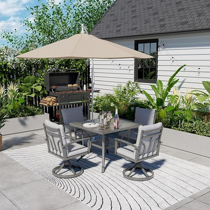 HAPPATIO 5-Piece Patio Outdoor Dining Set - All Aluminum Outdoor Patio Table and Chairs Set for 4 includes 1 Square Dining Table and 4 Swivel Dining Chairs, Patio Outdoor Dining Set for Lawn or Garden