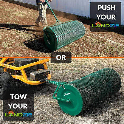 LANDZIE Lawn & Garden Spreaders - 44 Inch Heavy Duty Metal Mesh Basket Push/Tow Spreader - Compost, Peat Moss, Top Soil, Mulch - Durable Lightweight Multi-Purpose Yard Care Equipment - Manure Spreader